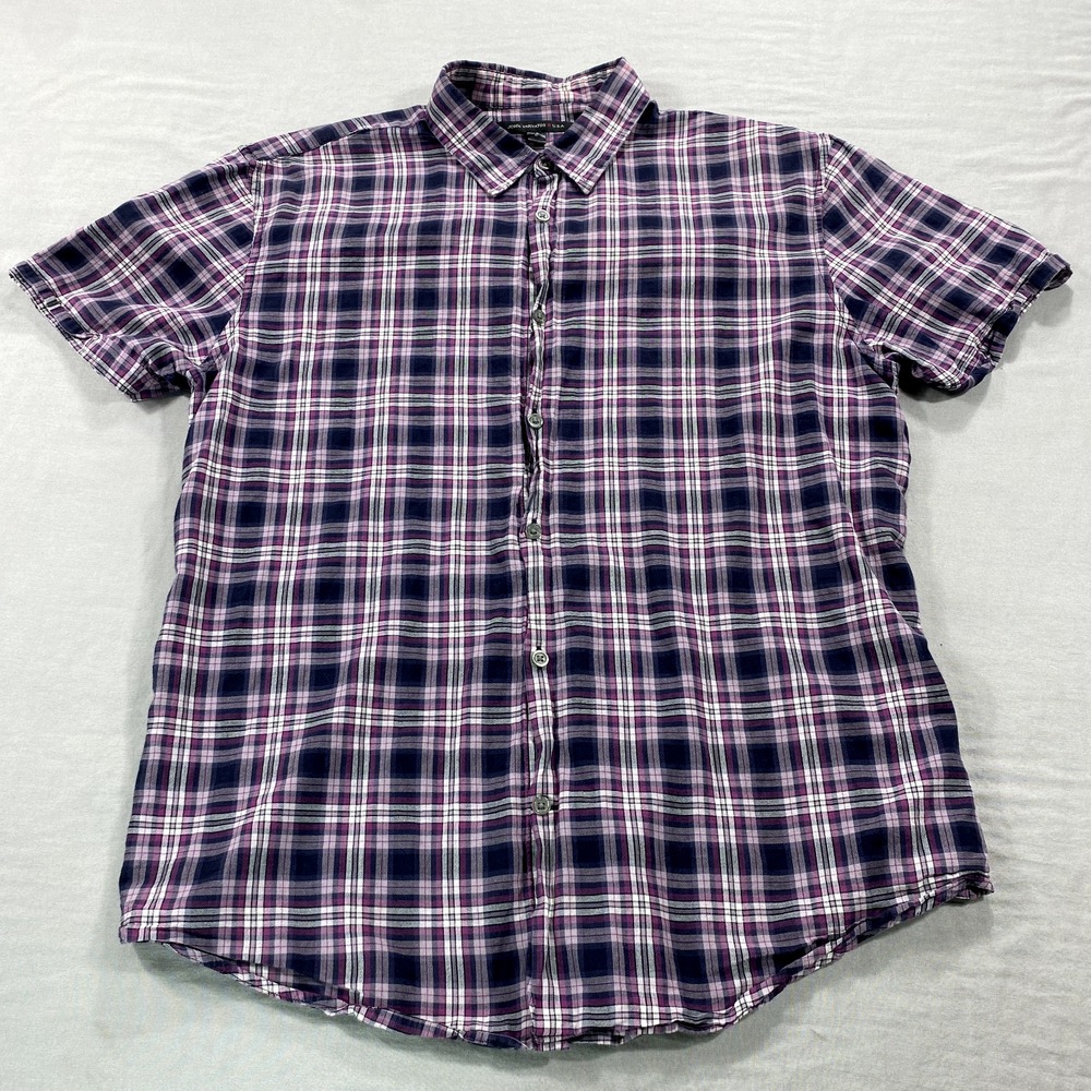 John Varvatos Shirt Adult Large Purple White Plaid Button Up Slim Casual Mens‎